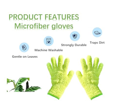 Microfiber Gloves for Plant Dusting, Dusting Gloves for Plants, Gentle Leaf Shine, Comes with 2 Removable Sleeves and 1 Cleaning Brush (5pcs)