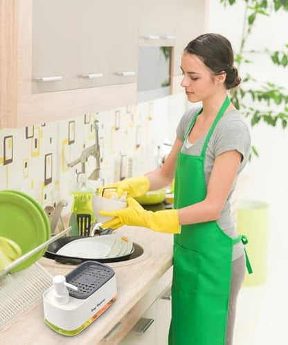 Hand and Dish Soap Dispenser Set for Kitchen, Dual Soap Dispenser with Sponge Holder, 3-in-1 Countertop Soap Pump Dispenser for Kitchen Sink, Useful Kitchen Gadgets - White - color: White