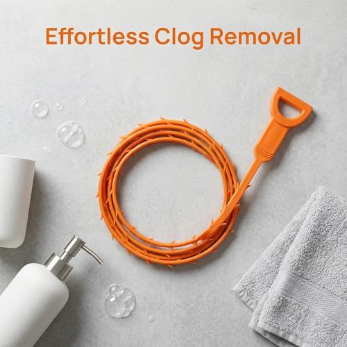 Drain Snake Hair Clog Remover Orange Plastic, 20 Inch Barbed Design for Bathroom Tub Kitchen Sink Toilet Sewer Cleaning 4 Pack