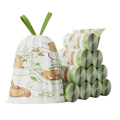 4 Gallon Trash Bags Drawstring, Portable Small Trash Bags with Wormwood Capybara Pattern, Tear-Free, Leakproof & Durable for Bathroom, Office, 50 Counts - style: Capybara-4 Gallons
