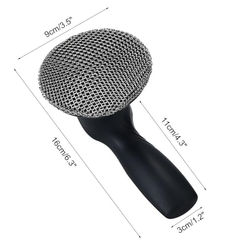 Cast Iron Cleaner, Stainless Steel Cast Iron Scrubber with Silicone Handle, Portable Kitchen Cleaning Brush for Kitchen Pots Pans Sink - color: Black