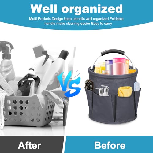 Qivine 17L Cleaning Caddy with Handle, Cleaning Supply Caddy, Foldable Tool Bag Cleaning Products Organizer, Portable Cleaning Bucket Caddy for Cleaning Supplies (Dark Gray) - color: Dark Gray