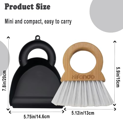 Mini Broom and Dustpan for Housekeeping-Bamboo Handle Small Broom and Dustpan Set Combination Mini Desktop Sweep, Keyboard Cleaning Brush with Shovel Brush,Round Bamboo Handle