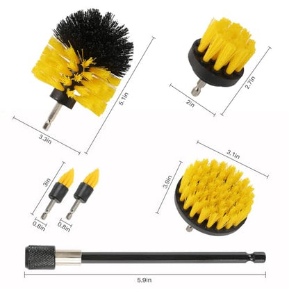 6Pcs Drill Brush Cleaning Kit with Extendable Rod, Yellow Power Scrubber Attachments for Shower, Tub, Tile, Grout, Kitchen and Car (Yellow-6pcs) - color: Yellow-6pcs