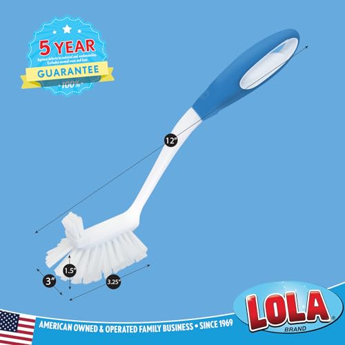LOLA Pro Utility All Purpose Kitchen Cleaning Brush, 4 Pack, Durable Bristles, Comfort Ergonomic Rubber Non-Slip Grip, Built-in Food Scraper - color: White & Blue, size: 4 Pack