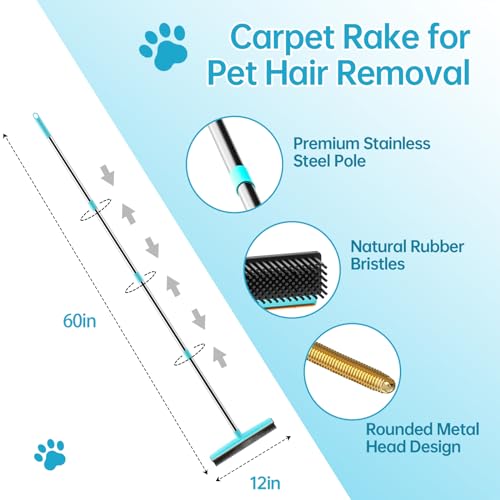 Carpet Rake - 60" Long Handle Pet Hair Removal with Metal Fabric Edge Design,Carpet Broom,Carpet Rake for Carpets, Rugs,Mats,Couch,Stairs(3 pcs) - color: Blue, size: PRO Combo 3