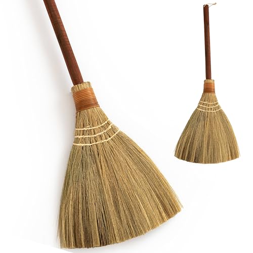 Natural Whisk Sweeping Hand Handle Broom - Vietnam Handmade Straw Soft Broom Design for Home, Kitchen, Grage, Bedroom 12.2" Width, 28.35" Length - style: Brown