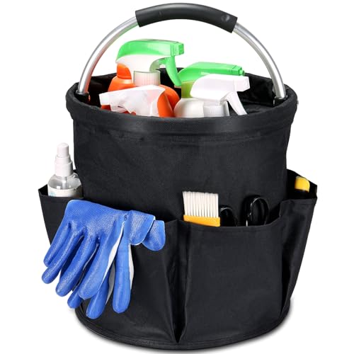 17L Cleaning Caddy with Handle & 6 Pockets, Foldable Cleaning Supply Organizer, Portable Shower Caddy, 600D Oxford Fabric Storage Basket for Home, Camping, Gardening, Bathroom, Cleaning Bag