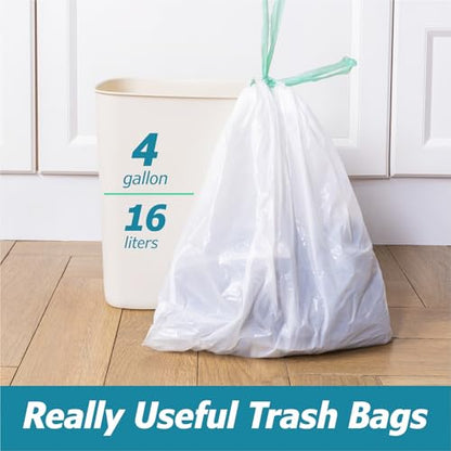 4 Gallon Drawstring Trash Bags - 0.5 Mil Strong - Small Garbage Bags - for Office Bathroom Kitchen - Individual, Unscented, White, 19" x 19", 60 Count - size: 1 Count (Pack of 60)