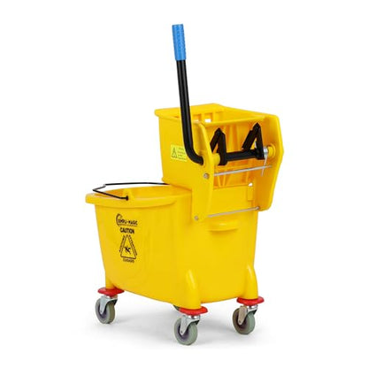 Simpli-Magic 79358 Commercial Mop Bucket with Side Press Wringer, 26 Quart, 14.75"L x 12.95"W x 19.95"H, Yellow - size: 26 Quart