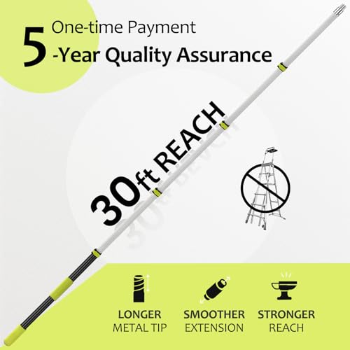 【Upgrade Anti Rotation 】 36ft High Reach Duster Kit,5-36ft Lightweight Aluminum Alloy Extension Rod,7-Piece Set,210° Steering Head Clean Various Angle,for Cleaning Ceiling,High Wall - size: 30FT