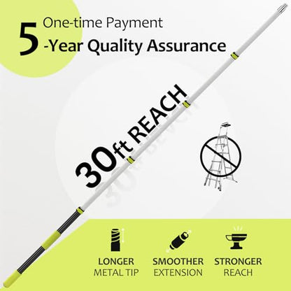 【Upgrade Anti Rotation 】 36ft High Reach Duster Kit,5-36ft Lightweight Aluminum Alloy Extension Rod,7-Piece Set,210° Steering Head Clean Various Angle,for Cleaning Ceiling,High Wall - size: 30FT