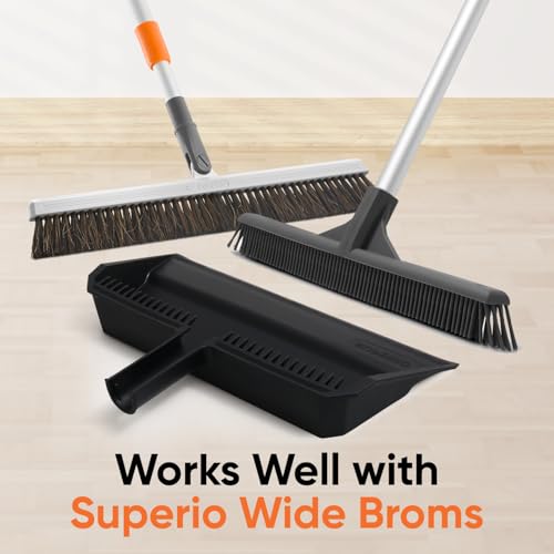 Superio Wide Plastic Dustpan with Comb - 16" Wide, Rubber Lip, Broom Handle Clip, Black - color: Black, size: 1 Pack
