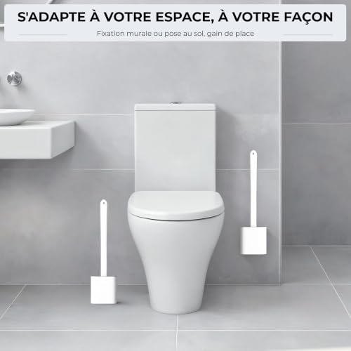 Silicone Toilet Brush and Holder Set – Pack of 2 Wall Mounted Toilet Scrubber Brush White – Long Non-Slip Handle, Modern Design, Flexible Bristles for Easy Cleaning - color: White, size: Pack of 2
