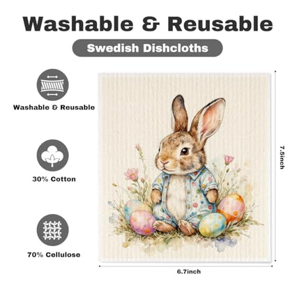 5 Pcs Cute Bunny & Flower Swedish Dishcloths, Rabbit Themed Swedish Dishcloth, Artistic Dish Cloths for Drying Dishes, Reusable Cleaning Cloths, Housewarming Gifts for Women - color: Lm 04240