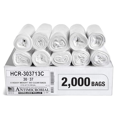Aluf Plastics High Density Trash Bags, 20-30 Gallon, 2000 Count, 13 Micron (eq), 30" x 37", Clear, for Bathroom, Office, Industrial, Commercial, Janitorial, Municipal, Recycling - color: Clear, style: 20-30 Gal, 13 Micron Equiv, 2,000 Count