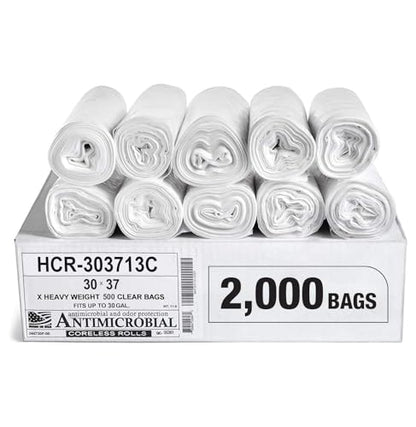 Aluf Plastics High Density Trash Bags, 20-30 Gallon, 2000 Count, 13 Micron (eq), 30" x 37", Clear, for Bathroom, Office, Industrial, Commercial, Janitorial, Municipal, Recycling - color: Clear, style: 20-30 Gal, 13 Micron Equiv, 2,000 Count