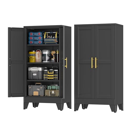 pozdeg 47.25" Metal Garage Storage Cabinet, Heavy Duty Steel Tool Cabinet with 2 Doors & 3 Adjustable Shelves, Freestanding Organizer Cabinet for Garage Home Office Basement (Black) - color: Black, size: 47.25"H
