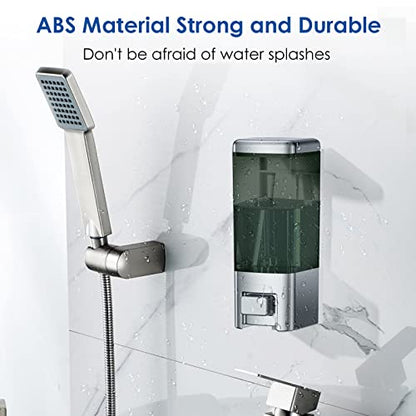 Wall Mount Manual Soap Dispenser, 17oz/500ml Large Capacity Kitchen Bathroom Hand Soap Dispenser, Commercial Refillable Shampoo Shower Gel Lotion Dispenser, Chrome&Brown - color: Chrome&brown 500ml