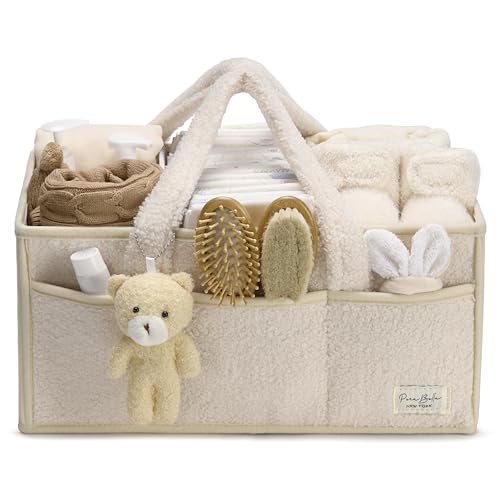 PeraBella Baby Diaper Caddy Organizer with Handle, Boy & Girl Shower Gift Basket, Portable Diaper Storage Basket Bin for Wipes, Newborn Baby Essentials Registry Search Must Haves, Car Caddy Organizer - color: Ivory