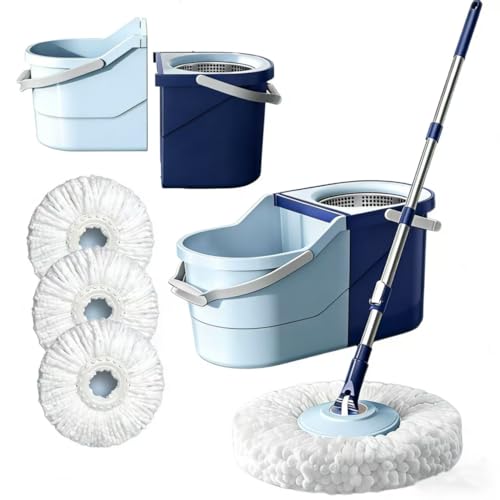 Spin Mop & Bucket System with 4 Washable Microfiber Mop Pads – Ideal Hardwood Floor Mop with Bucket for All Hard Surface Cleaning