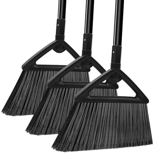 Heavy Duty Commercial Broom, 3 Pack Upgraded Angle Brooms for Sweeping Outdoor and Indoor, Perfect Black Brooms of House, Kitchen, Garage, Courtyard, Concrete - color: 3 * Black