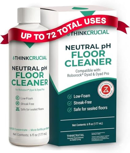 Think Crucial 72x Uses SUPER Concentrate Compatible with Roborock® Dyad & Dyad Pro – 6 oz Neutral pH Multi-Surface Floor Cleaning Solution