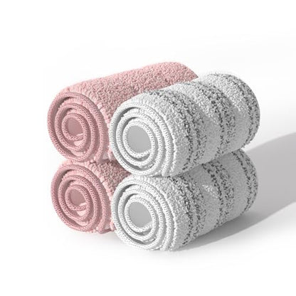 JOYMOOP Microfiber Replacement Pads for 13" Flat Mop System, Reusable Mop Refills, 4-Pack, Stripe and Pink - color: 4 Pcs - 2 Stripe + 2 Pink, size: 13.0 × 4.9 Inch