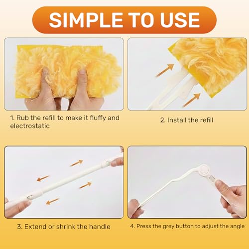 Heavy Duty Duster Refills 30 Pack, 360° Multi Surface Feather Dusters Kit with Extendable 3FT Handle, Disposable Microfiber Dusters for Cleaning Furniture, Blinds, Ceiling Fan & Car
