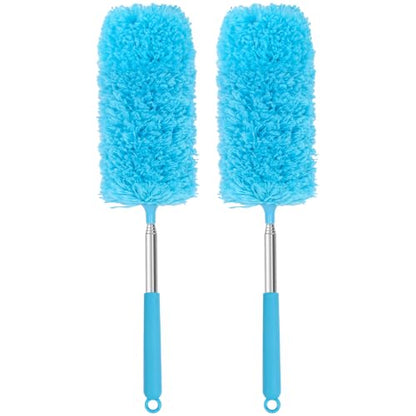 Mini Microfiber Duster for Cleaning, Hand Duster with Extension Pole, Washable Small Duster for Car Interior, Office, Furniture - color: Blue