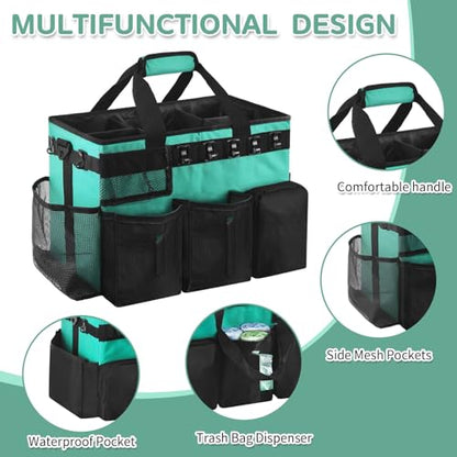 Boczif Cleaning Caddy Bag Wearable, Cleaning Caddy Supplies Organizer with Handle, Shoulder Straps & Detachable Divide, Cleaning Tool Organizers Tote Bag for Cleaners & Housekeepers (Green) - color: Green