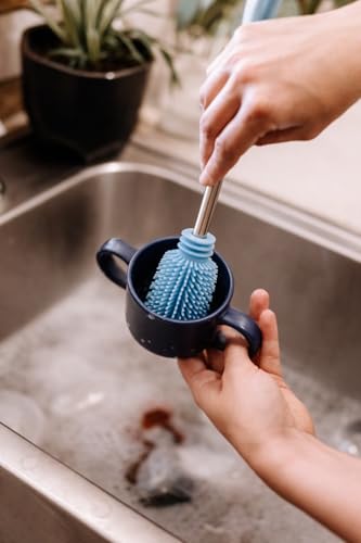 Haakaa Silicone Cleaning Brush Kit – Household Cleaning Brushes for Bottles and Crevices – Food-Grade Silicone: Dishwasher Safe (Brush-Mist Blue) - color: Brush-mist Blue