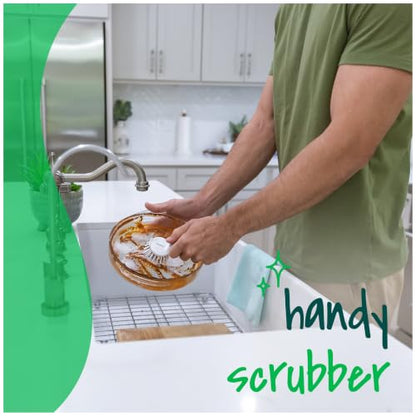 Scotch-Brite Handy Brush, Small and Durable Dish Brush with Handle for Scrubbing Hard-to-Reach Cookware, Tubs, Sinks, Car Tires, and More without Scratching, Antimicrobial, and Rinses Clean