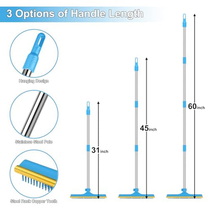mupapi Carpet Rake for Pet Hair Removal, Reusable Pet Hair Remover Broom, 60'' Adjustable Long Handle Dog and Cat Hair Remover Tool Set of 3, Lint Remover Scraper for Carpets, Rugs, Mats, Couch, Car