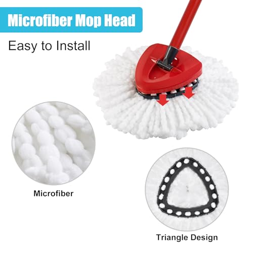 Spin Mop Replace Head, Base, Replacement Handle for OCedar EasyWring 1 Tank System 2 Microfiber Refills, 4-Section Sturdy Iron 30-58in Handle, Mop Head Base and Scrubber - size: Red