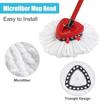Spin Mop Replace Head, Base, Replacement Handle for OCedar EasyWring 1 Tank System 2 Microfiber Refills, 4-Section Sturdy Iron 30-58in Handle, Mop Head Base and Scrubber - size: Red