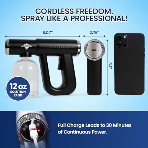 Professional Barber Disinfectant Spray Gun, Ultra Fine Mist Sprayer, Black | Continuous Spray Bottle with Blue Light, Easy to Use Lightweight and Rechargeable Sanitizer Gun, Multipurpose Fogger Machine - color: Black