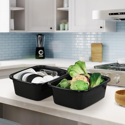 16 Quart Plastic Wash Basin, Black Dish Washing Pan, 3 Packs