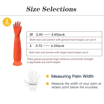3 Pairs Household Extra Long Kitchen Gloves for Washing Dishes，20.05inches Rubber Cleaning Gloves，Reusable Latex Living Wash Gloves，Long Sleeves(Medium, Red) - size: Medium