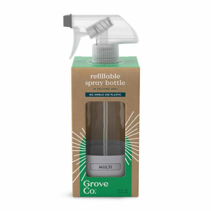 Grove Co. Refillable Glass Spray Bottle, 16 oz Grey - Reusable Cleaning Container with Protective Silicone Sleeve & Slide & Snap Labeling System - For Essential Oil, Multi-Purpose & Glass Cleaners - color: Polished Gray, size: 16 Ounce (Pack of 1)
