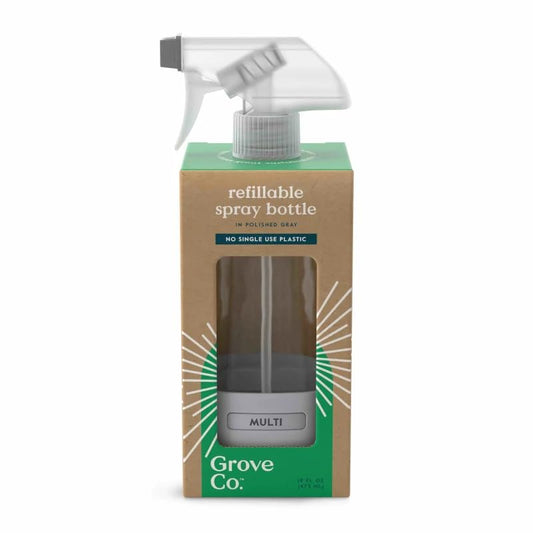 Grove Co. Refillable Glass Spray Bottle, 16 oz Grey - Reusable Cleaning Container with Protective Silicone Sleeve & Slide & Snap Labeling System - For Essential Oil, Multi-Purpose & Glass Cleaners - color: Polished Gray, size: 16 Ounce (Pack of 1)