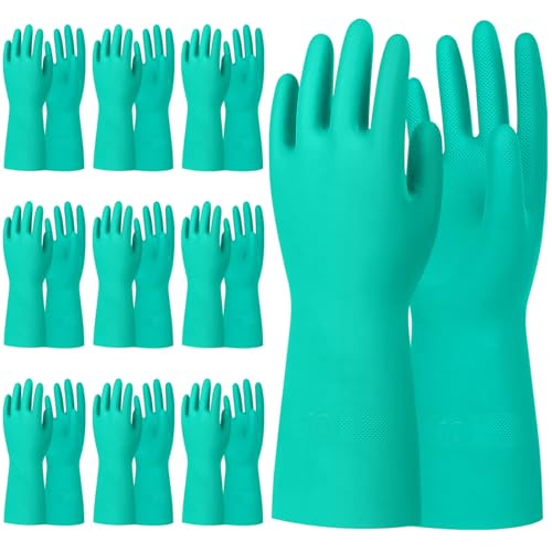 Beieverluck 10 Pairs Chemical Resistant Gloves, Reusable Heavy Duty Rubber Work Gloves, 12.6" Long Nitrile Gloves for Acid Alkali Oil Protection and Industrial Use Household, X-Large - size: X-Large