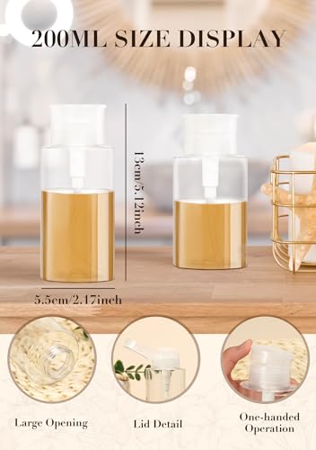 2 Pack Push Down Pump Dispenser, Empty Pump Bottle Dispenser with DlY Lables for Nail Polish, Makeup Remover, Alcohol, Facial Toner 6.7oz/200ML - size: 200ml/cc-2pcs