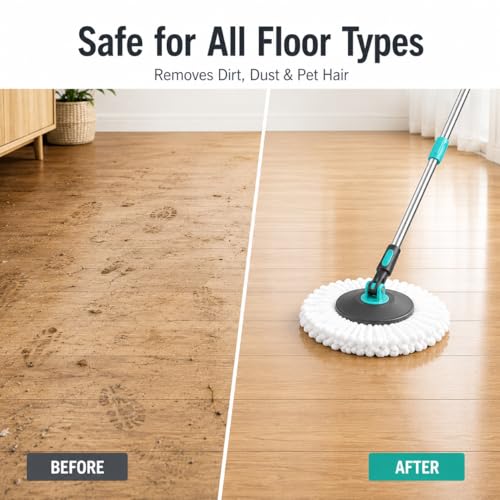 Lambert Home Mop and Bucket Set - Spin Mop with Wringer, Hands-Free Self-Wringing Microfiber Floor Mop, 2 Washable Mop Heads, 42-50 inch Stainless Steel Handle, for Hardwood Tile Laminate, Gray-Blue