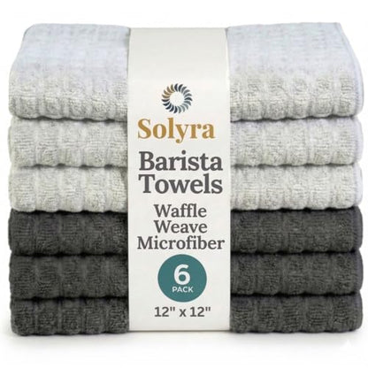 Solyra Barista Towels, 6 Pack, 12 x 12 in, Dark & Light Gray | OEKO-TEX Certified, Barista Microfiber Cloths, Espresso Towels for Steam Wands & Drip Trays - color: Light/Dark Gray