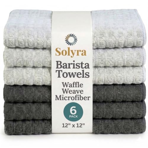 Solyra Barista Towels, 6 Pack, 12 x 12 in, Dark & Light Gray | OEKO-TEX Certified, Barista Microfiber Cloths, Espresso Towels for Steam Wands & Drip Trays - color: Light/Dark Gray