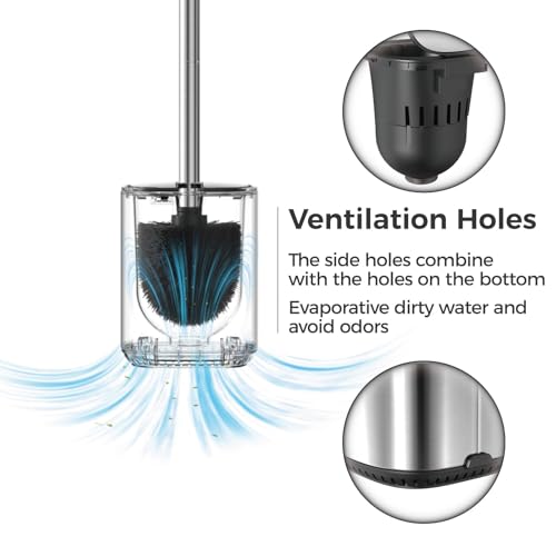 Toilet Brush and Holder Set Toilet Bowl Brush Stainless Steel Automatic Open lid Toilet Bowl Cleaner Brush Set Toilet Scrubber Kit Toilet Cleaning Brush for Bathroom - color: Black