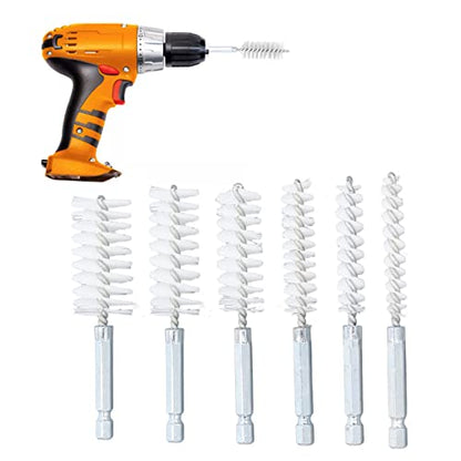 Bore Brush Cleaning Set 6PCS 14 Inch Hex Shank Nylon Brushes for Power Drill, Impact Driver, and General Cleaning - size: Nylon (White)