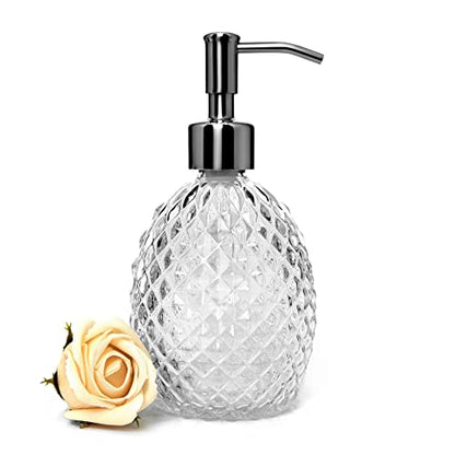 Glass Soap Dispenser with Stainless Steel Pump, 12oz Clear Dish Soap/Hand Soap/Laundry Soap/Lotion Dispenser, Refillable Liquid Dispenser for Bathroom Kitchen Shower (Transparent) - color: Transparent