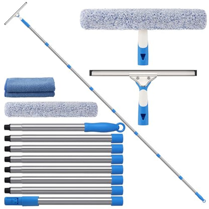 Mitclear 10 Feet Professional Squeegee Window Cleaner Tool with Extension Pole, Car Windshield Cleaning Kit with Long Handle, Window Washing Equipment for Indoor Outdoor Windows & Car Glass - size: 10 feet